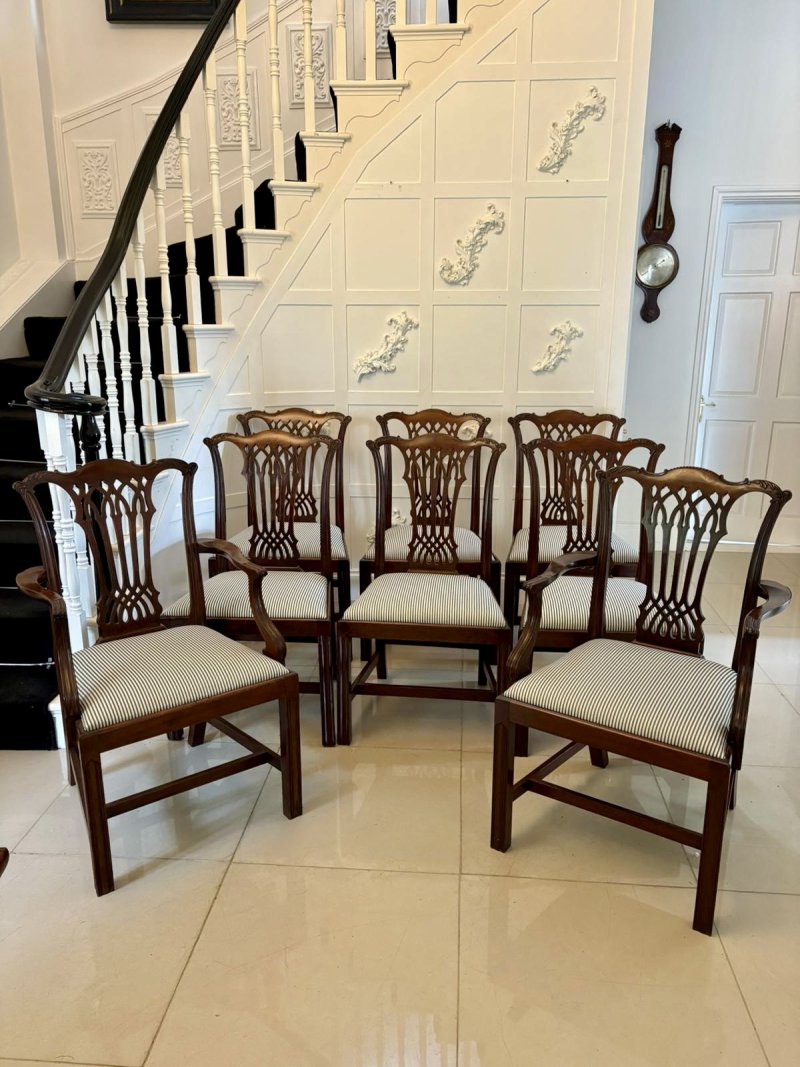 Outstanding Quality Set of 8 Antique Victorian Carved Mahogany Dining Chairs